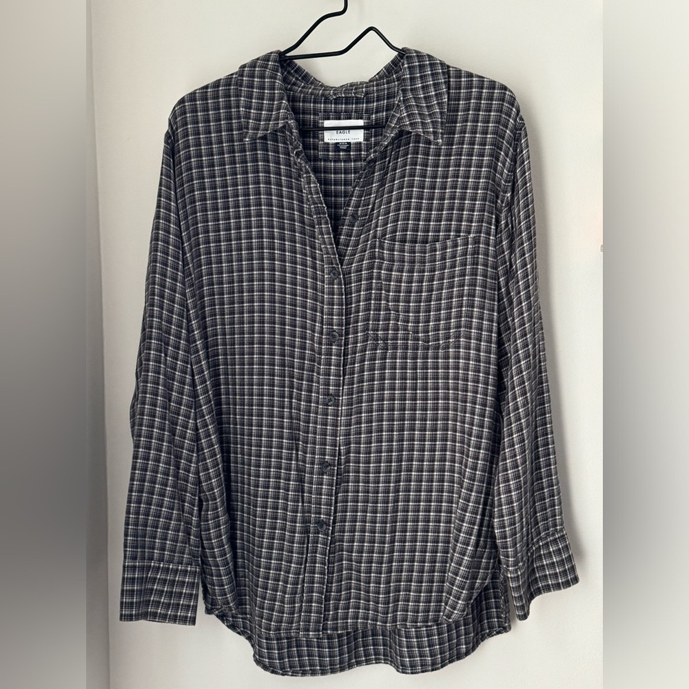 AE Gray Oversized Plaid Flannell